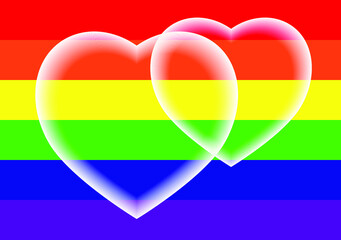 Vector image of a LGBTQ+ flag. Pride symbol and double heart