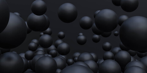 black sphere balls abstrct geometric shape background 3d render illustration wallpaper with modern minimalistic design