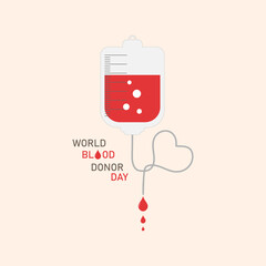 Vector illustration dedicated to world donor day. Dropper with dripping drops of blood and heart.Light beige background. Concept for poster, sign, logo.