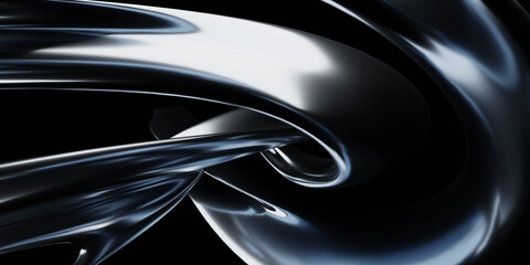 Abstract blue light black coloured organic round curve geometric shape 3d render illustration
