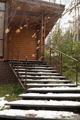 Long wooden staircase in the national park.