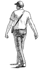 Sketch of casual city man walking outdoors on summer day