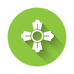 White Firefighter icon isolated with long shadow. Green circle button. Vector