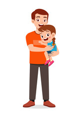 young good looking father carry cute kid