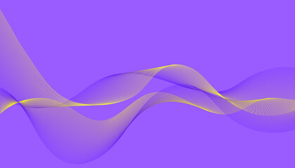 Abstract bright yellow-blue wavy lines on a purple background Futuristic design illustration technology. Vector graphics. You can use it for a splash screen, template, cover, business card, banner,