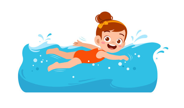 cute little kid girl swim under water on summer holiday