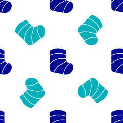 Blue Gypsum cast medical health broken leg icon isolated seamless pattern on white background. Vector