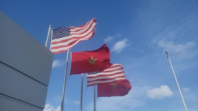 view of moroccan and American flags waving - Morocco, USA
