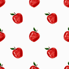 seamless watercolor pattern red apple on a white background for printing on fabric, wallpaper, packaging, paper, postcards
