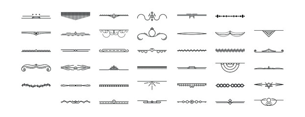 Set Black Simple Line Collection Doodle Border Elements Vector Design Style Sketch Isolated Illustration For Banner