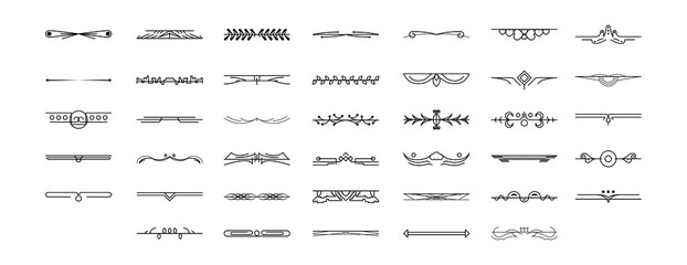 Set Black Simple Line Collection Doodle Border Elements Vector Design Style Sketch Isolated Illustration For Banner