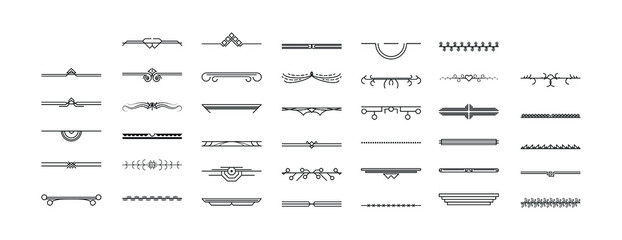 Set Black Simple Line Collection Doodle Border Elements Vector Design Style Sketch Isolated Illustration For Banner