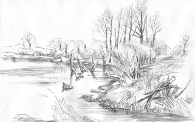lakeside graphic sketch in spring 