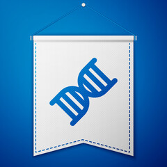 Blue DNA symbol icon isolated on blue background. White pennant template. Vector