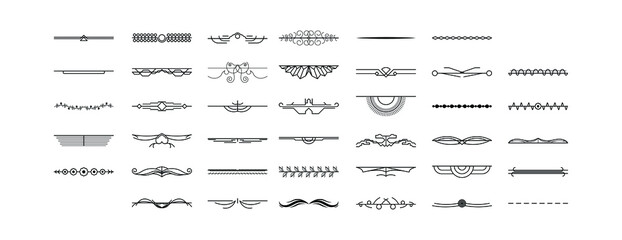 Set Black Simple Line Collection Doodle Border Elements Vector Design Style Sketch Isolated Illustration For Banner