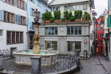Napfbrunnen fountain on Napfplatz in Old Town of Zurich, Switzerland