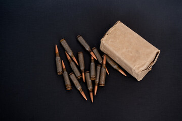 cartridges 5.45x39 for AK-74 on a black background
