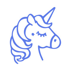 Unicorn Animal Art Cartoon Outline With Beautiful Flat Colors Illustration Closeup on White background