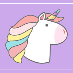 Unicorn Animal Art Simple Cartoon With Beautiful Flat Colors Illustration Closeup on Purple background