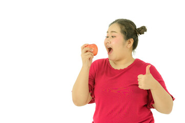 Asian obese women are overweight. With various emotions for herself, eating and exercise