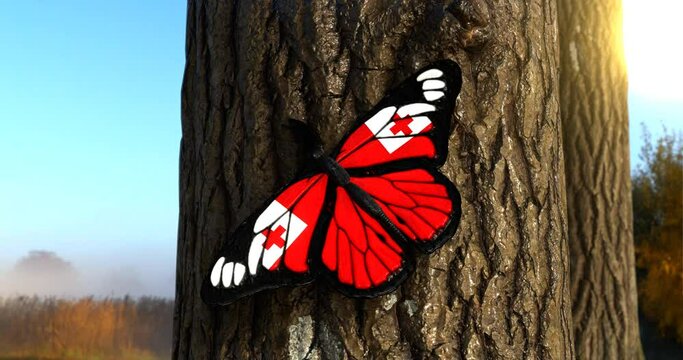 Flag of Tonga on Butterfly Wings Realistic 4K UHD 60FPS