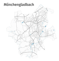 Detailed map of Monchengladbach city, Cityscape. Royalty free vector illustration.