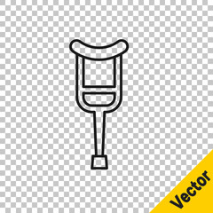 Black line Crutch or crutches icon isolated on transparent background. Equipment for rehabilitation of people with diseases of musculoskeletal system. Vector