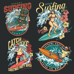 Extreme surfing vintage colorful labels