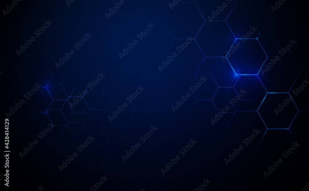 Fototapete Abstract blue hexagon pattern technology digital hi tech with light rays background. Vector illustration