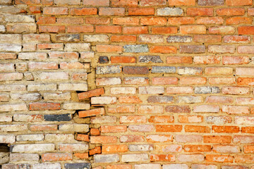 Old Crack Red Brick Wall