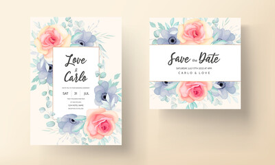 Beautiful wedding invitation card with beautiful flower decoration