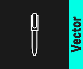 White line Pen icon isolated on black background. Vector