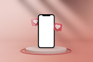Social Media post template on mobile mockup with love and like icon