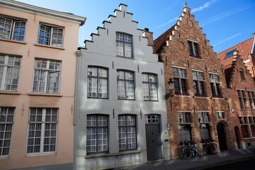 Street with old houses in Bruges, an Unesco World Heritage Site in Flanders, Belgium, Europe