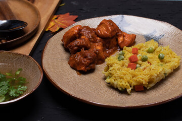 Chicken Tikka Masala and Turmeric Rice Indian cuisine