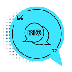 Black line Bio green healthy food icon isolated on white background. Organic product. Healthy food sticker. Blue speech bubble symbol. Vector