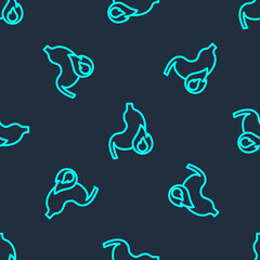 Fototapeta premium Green line Stomach heartburn icon isolated seamless pattern on blue background. Stomach burn. Gastritis and acid reflux, indigestion and stomach pain problems. Vector