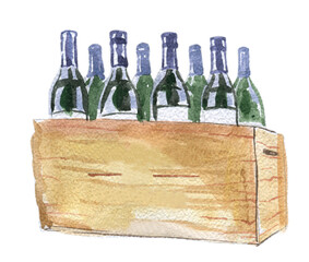 Twelve green wine bottles in wine box