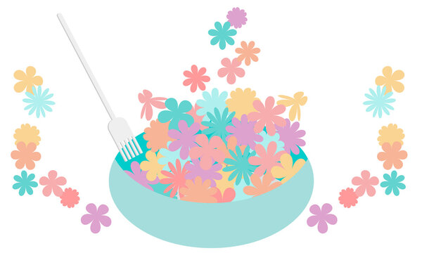 カラフルな小花をお皿に盛ったイラスト｜Illustration of colorful florets on a plate