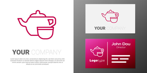 Logotype line Traditional Chinese tea ceremony icon isolated on white background. Teapot with cup. Logo design template element. Vector
