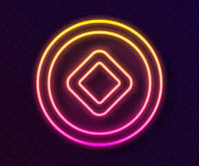 Glowing neon line Chinese Yuan currency symbol icon isolated on black background. Coin money. Banking currency sign. Cash symbol. Vector