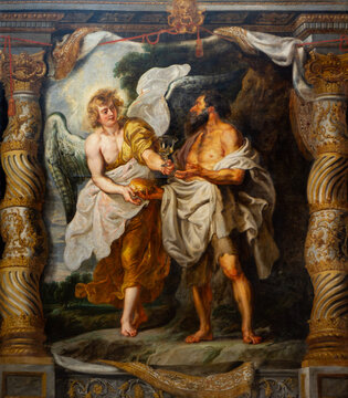 Valenciennes, France. 2019-09-12. "The Prophet Elijah And An Angel In The Desert" by Peter Paul Rubens (1577-1640). Museum of Fine Art in Valenciennes, France.