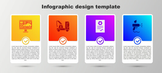 Set Diagnostics condition of car, Tow truck, Auto service check automotive and Paint spray gun. Business infographic template. Vector