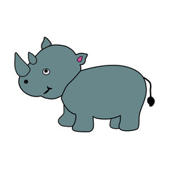 Cartoon Grey Rhino Character on White Background
