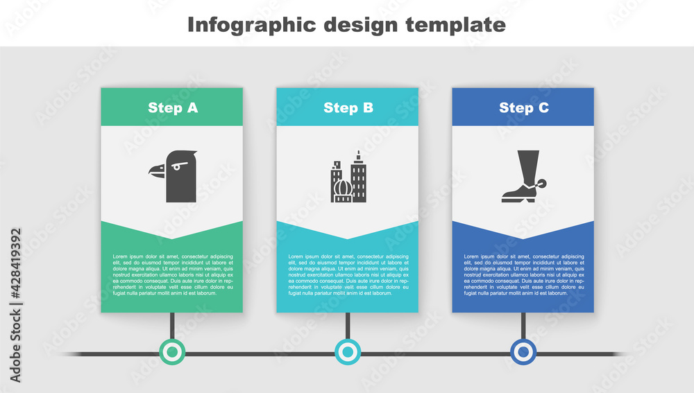 Wall mural set eagle head, city landscape and cowboy boot. business infographic template. vector