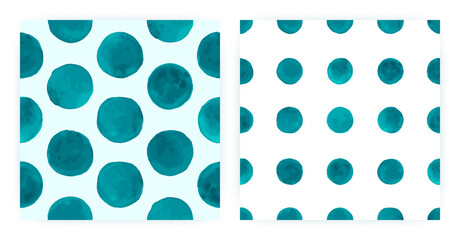 Modern Watercolor Polka. Seamless Round Repeat. Blue Irregular Wrapping. Vector Watercolor Polka. Retro Ink Spots. Simple Art Textile. Geometric Circle Print. Watercolor Polka Fabric.