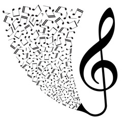 isolated musical background created from treble clef with notes, music vector design