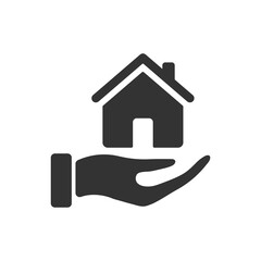 Fototapeta na wymiar Home icon. Hand and house symbol. Home care sign. Real estate save concept. Vector isolated on white