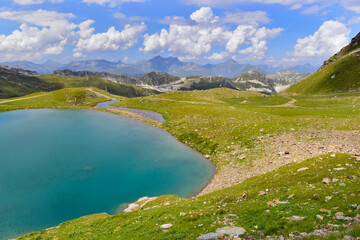 Naklejka na ściany i meble scenic nature with beautiful lake in alpine mountain in France