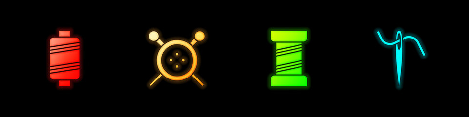 Set Sewing thread, button and knitting needles, and Needle for sewing with icon. Vector